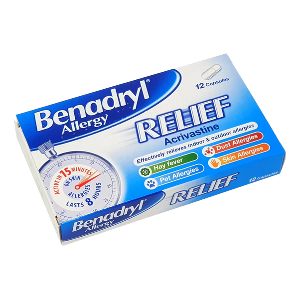 Benadryl Allergy Relief Capsules (Acrivastine 8mg) - 12 Capsules